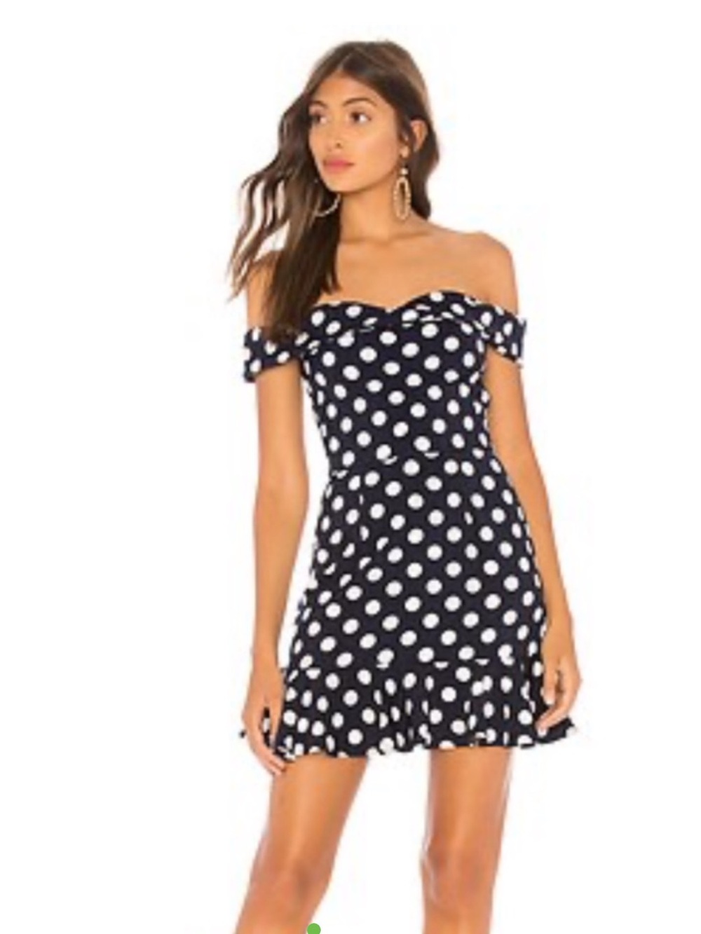 REVOLVE Navy and White Polka Dot Off-Shoulder Mini Dress
